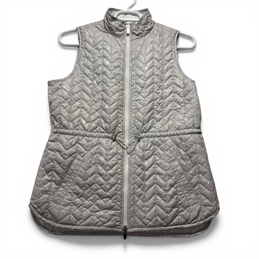 Chicos Zenergy Reversible Quilted Vest‎ White/Grey Star Print Chevron Size 1 (M)
